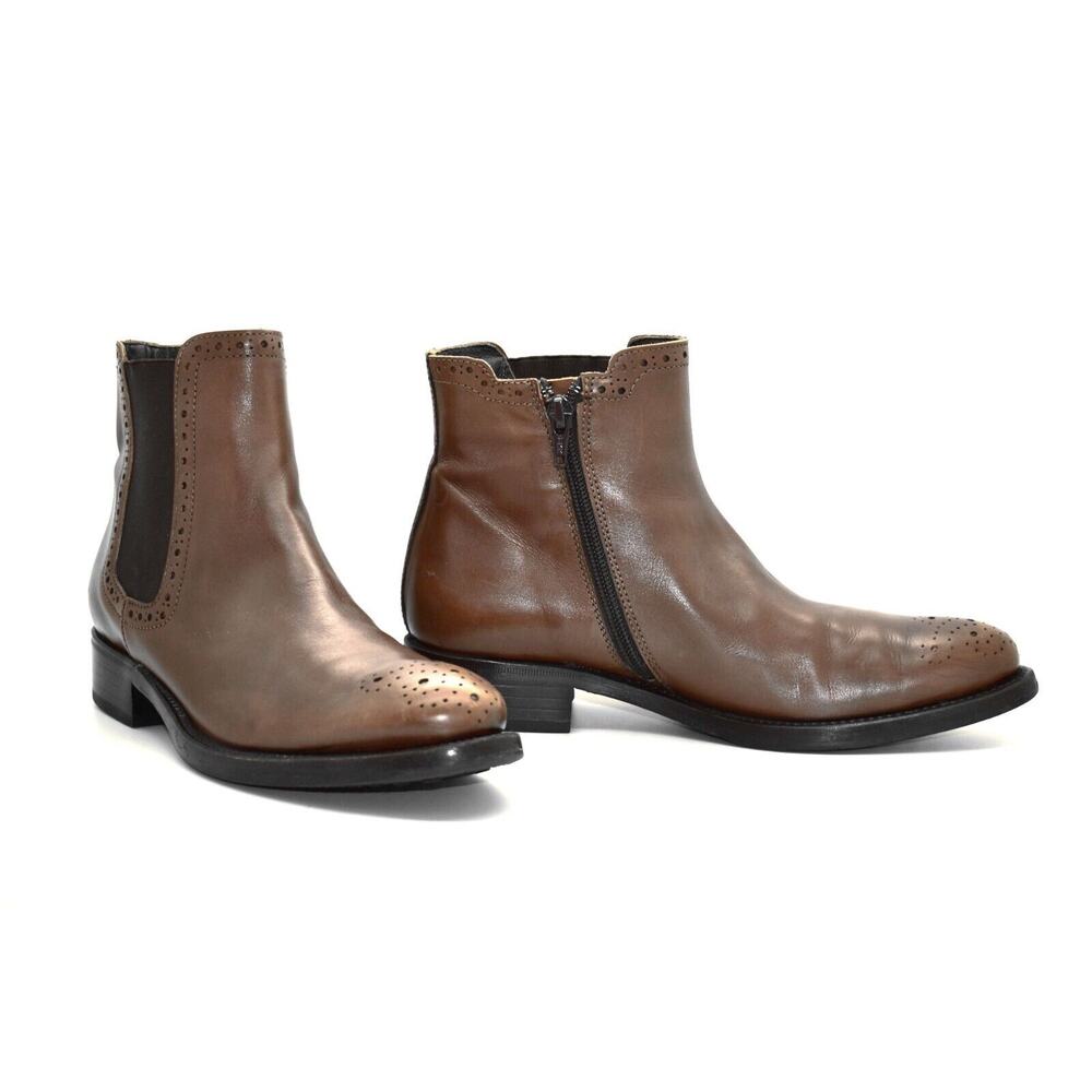 C5 Auth AGL ATTILIO GIUSTI LEOMBRUNI Brown Leather Chelsea Ankle Boots Size 37